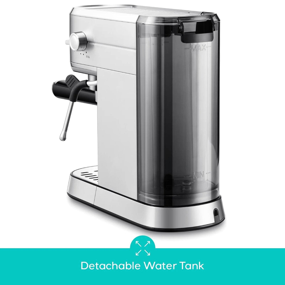 CASABREWS 5418Basic Espresso Machine with 20-Bar pressure, 34 oz Water Tank, with Milk Frother, Silver