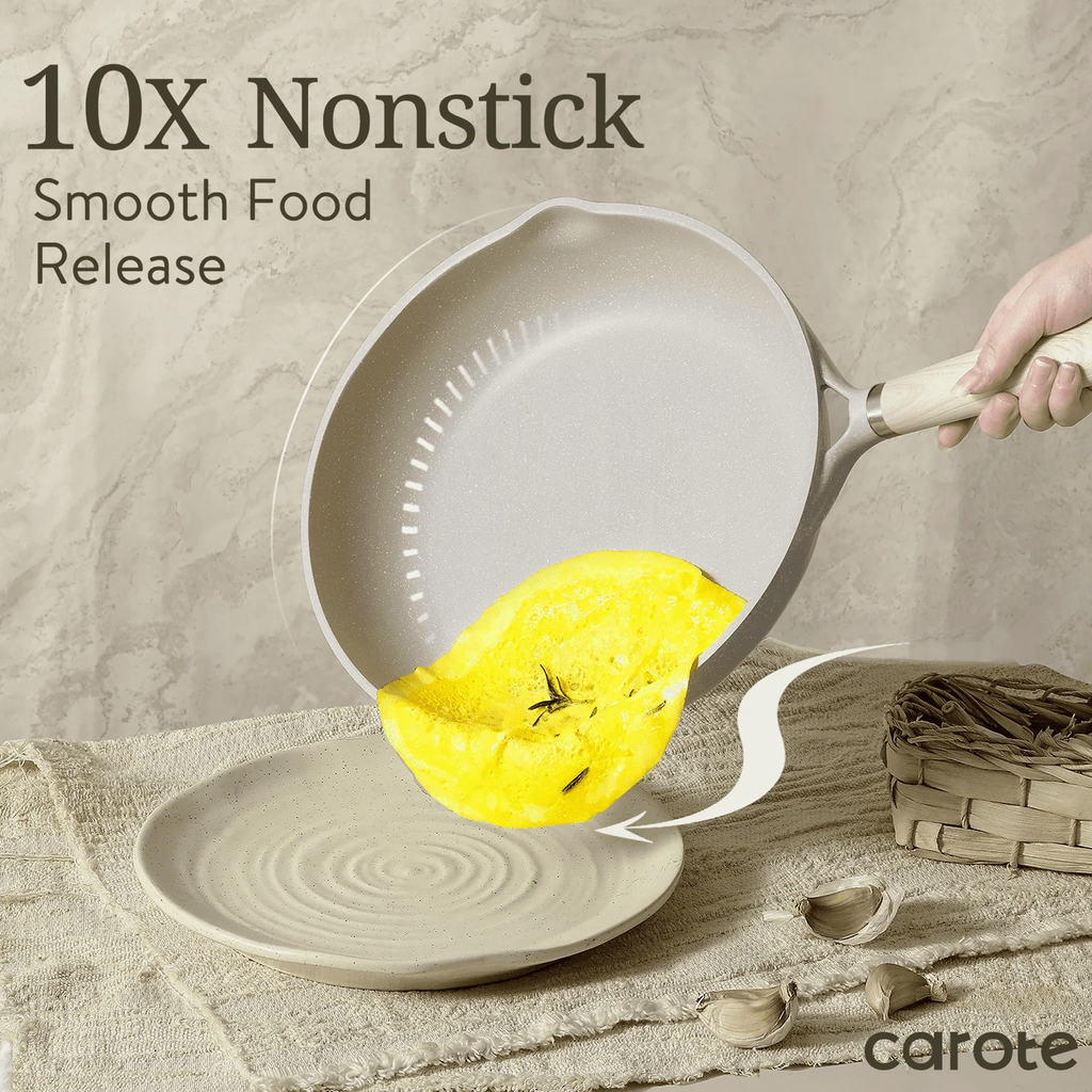 Carote 21-Piece Nonstick Cookware Set, Eco-Friendly Granite, Induction Compatible, Beige