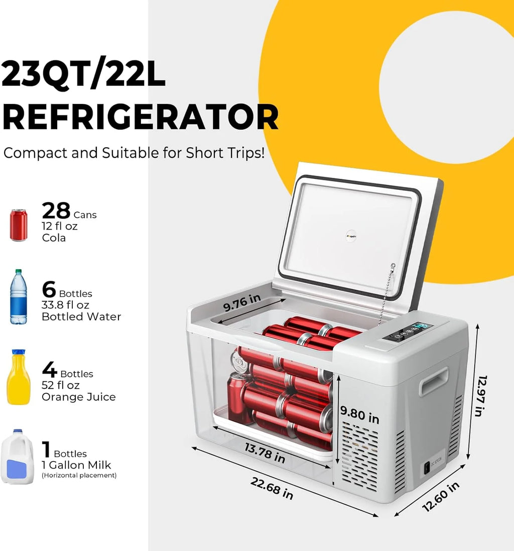 BougeRV 23 Quart Portable Car Refrigerator Freezer, Grey, 12/24V DC - CR22