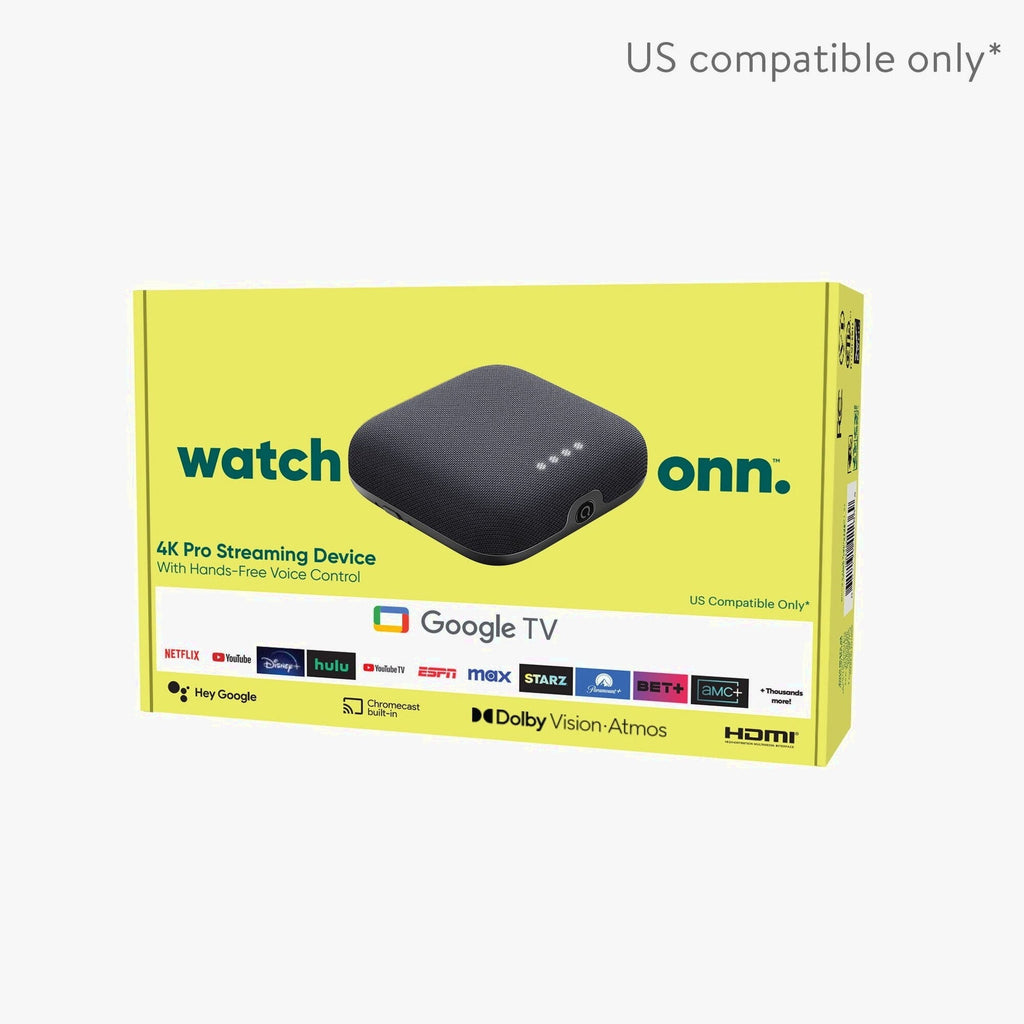 Onn. 4K Pro Streaming Device with Google TV, 4K UHD, Dolby Vision &amp; Atmos, Hands Free Voice Control, Wi Fi 6, Smart Hub