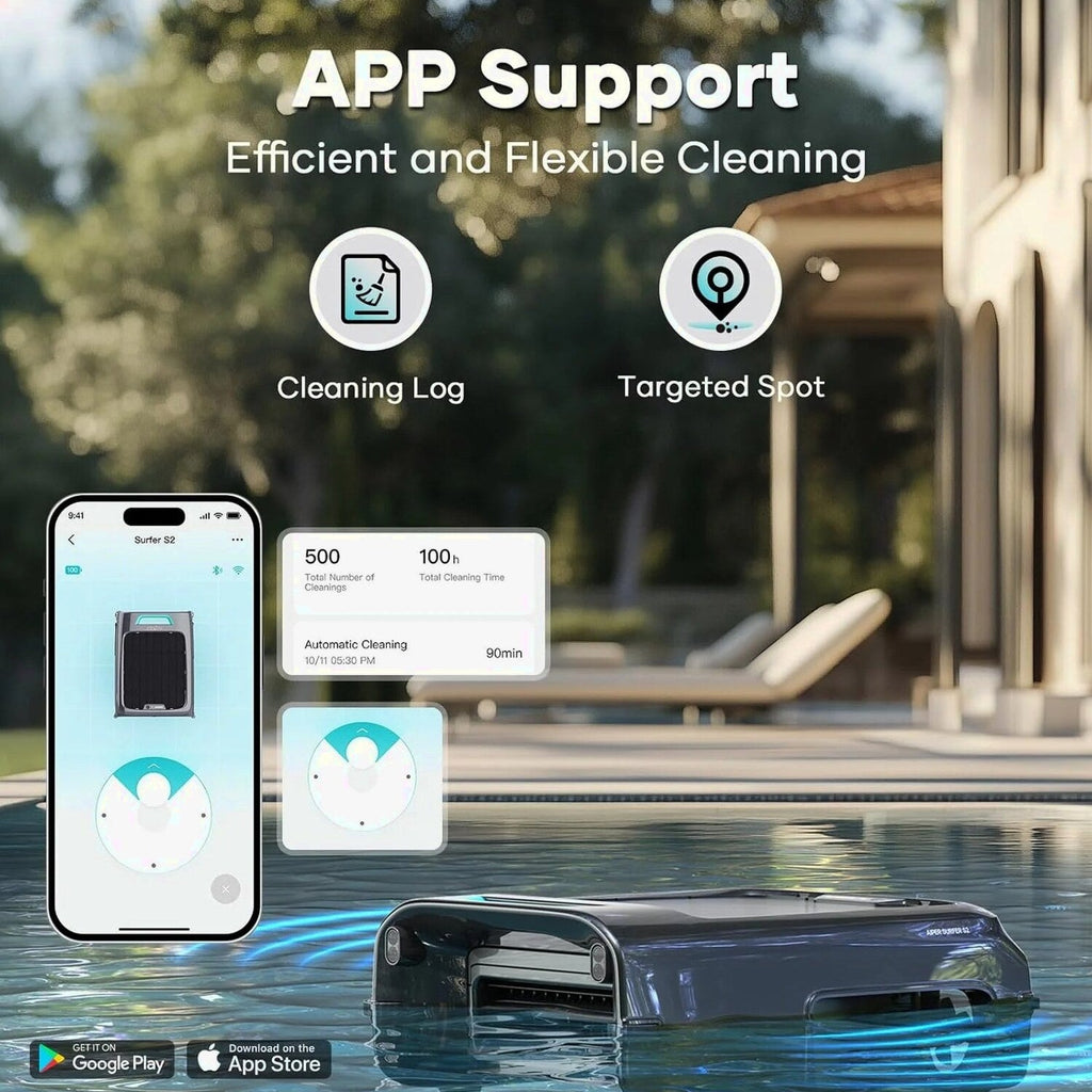 AIPER Surfer S2 Solar Pool Skimmer with APP Support, 24/7 Cleaning, Dual Charging Modes, Smart Obstacle Avoidance, Ideal for All Swimming Pool Types