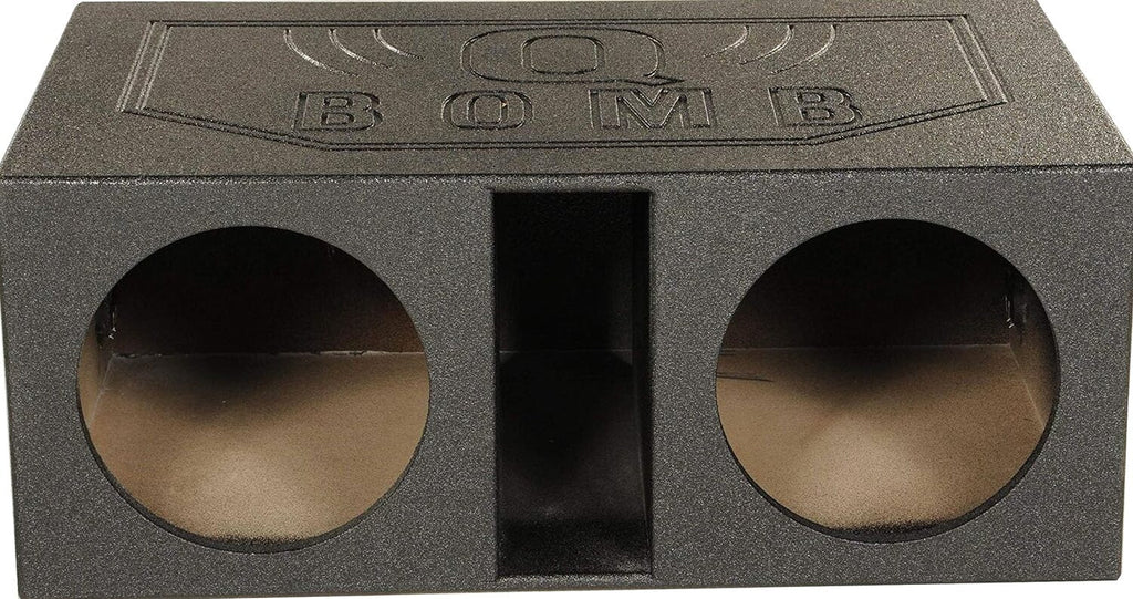 QPower QBOMB12VL Dual 12′′ Vented Subwoofer Box – Durable MDF, Black Rhino Liner Finish