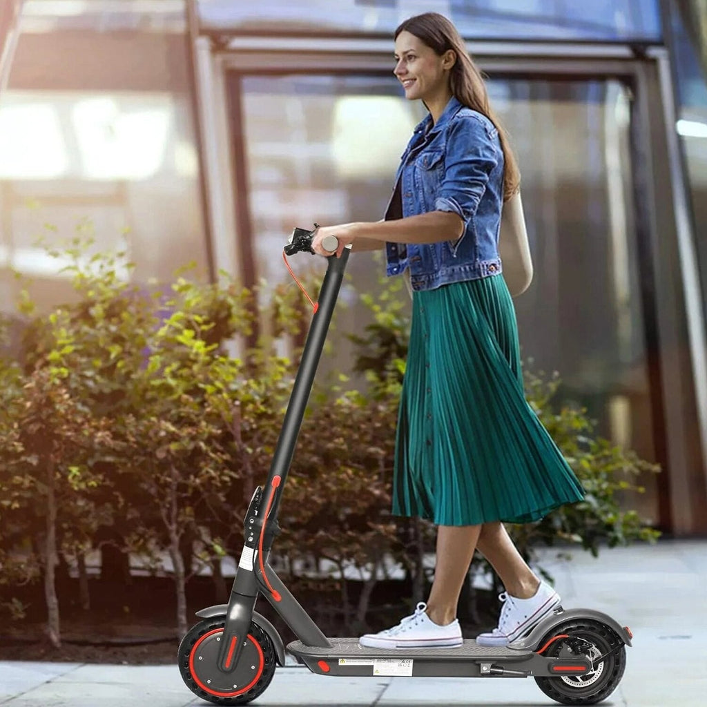 Electric Scooter - 8.5" Solid Tires, 350W Motor, Up to 19 MPH and 21-23 Miles Long-Range Portable Foldable Commuting Scooter for Adults with Double Braking System and App