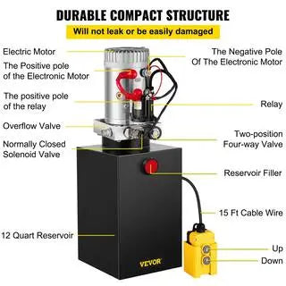 12 Qt 12-Volt 3200 PSI Single-Acting Hydraulic Power Pump With Steel Reservoir