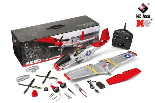 A280 RC Plane 2.4G 4CH 3D6G Mode Aircraft P51 Fighter Simulator with LED Searchlight RC Airplane Toys for Children