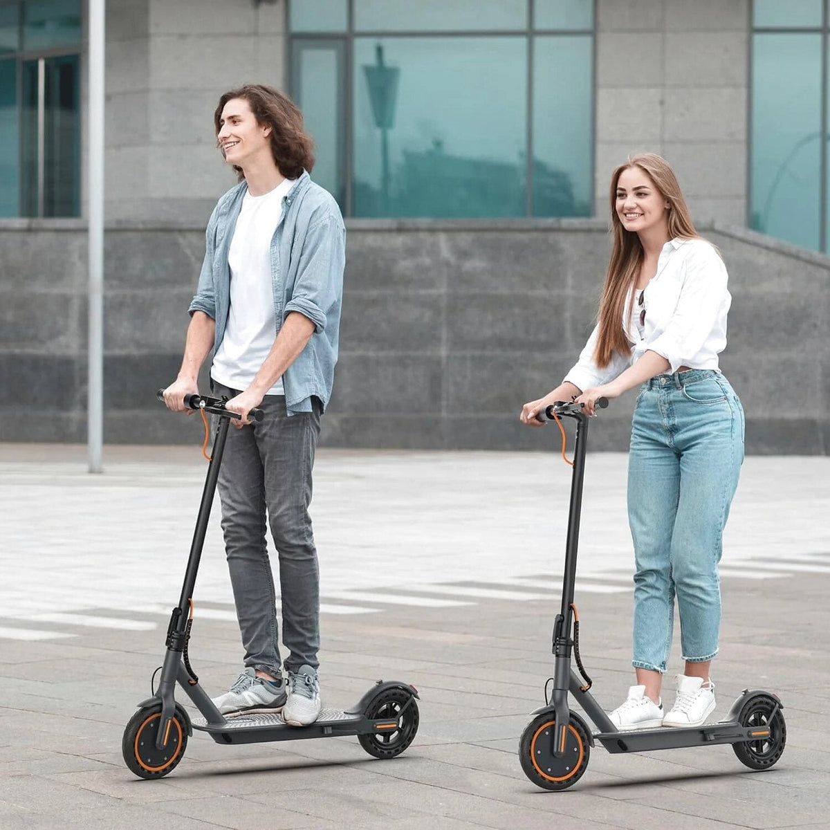 Electric Scooter, 350W/500W Powerful Motor, 8.5"/10" Solid Tires, 19/22Mph, 28/21/12 Miles Range,Dual Braking
