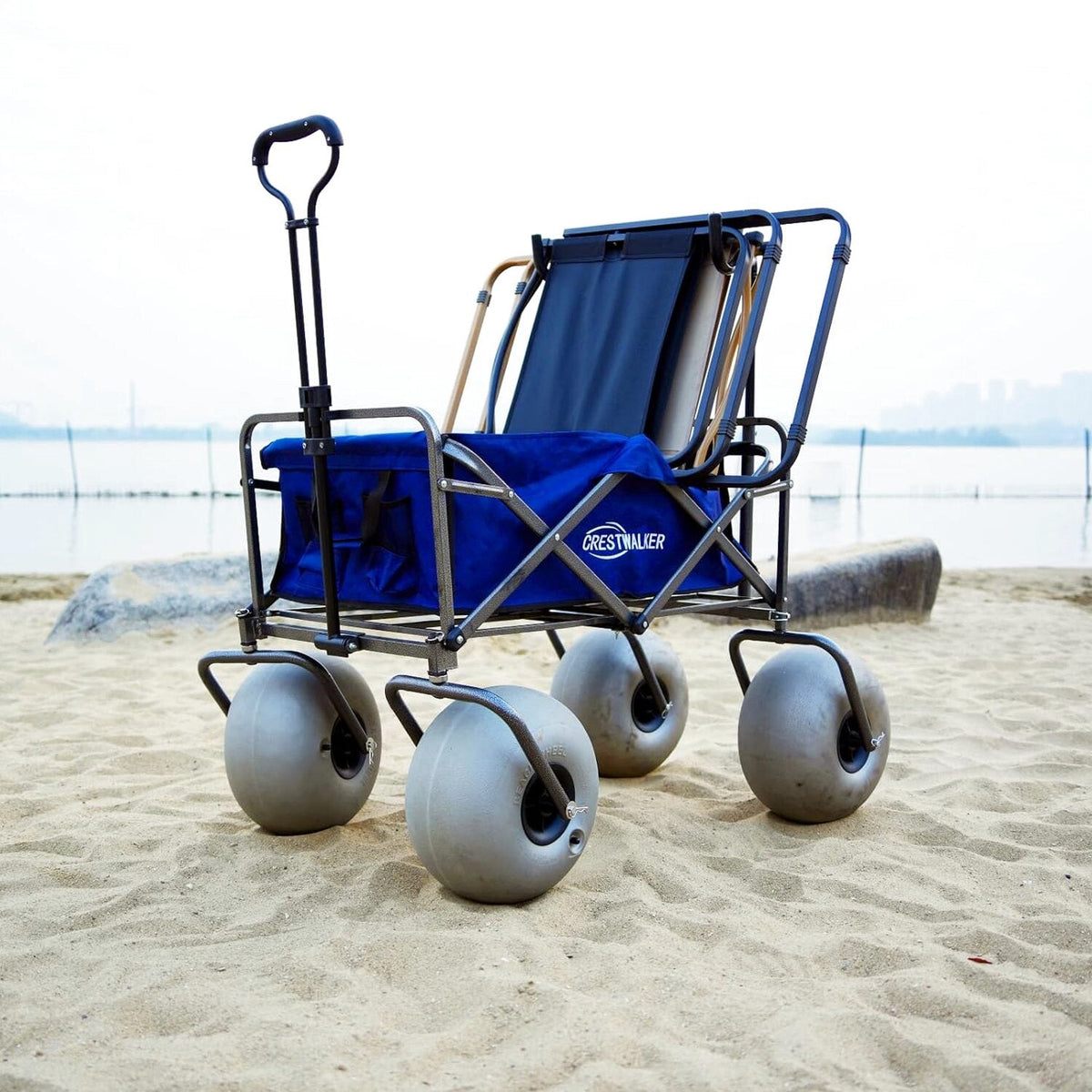Beach Cart with 13" Balloon Wheels, Chair Racks &amp; Pump Included