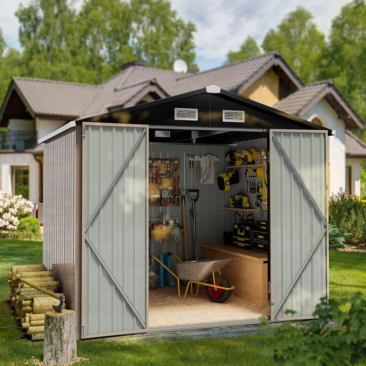 Aoxun 6.4x4 FT Outdoor Storage Shed for Tool Garden