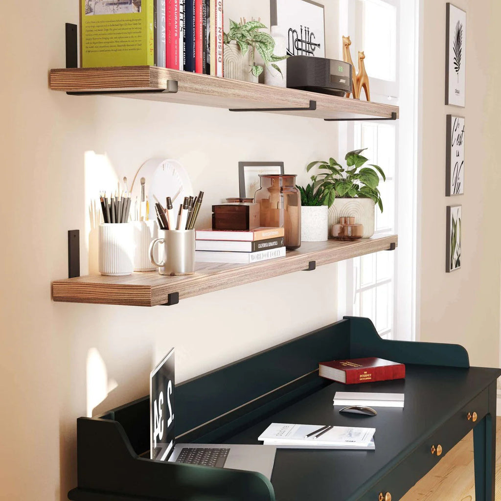 72 Inch Paulownia Wood Floating Wall Shelves, Set Of 2, Burnt - 72 Inch