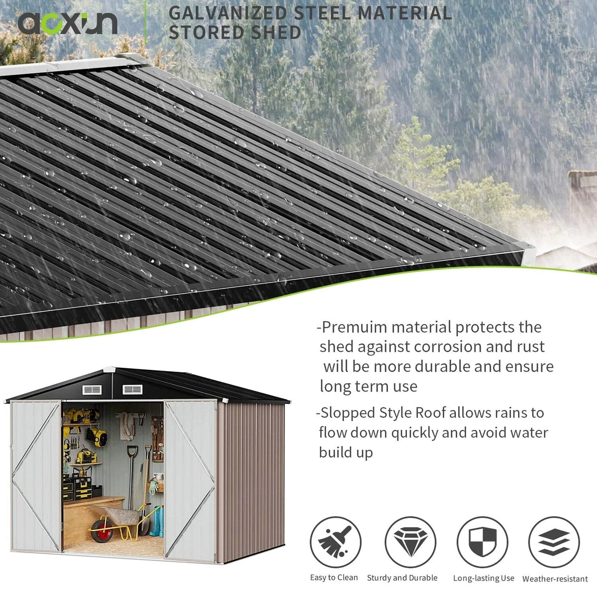 Aoxun 6.4x4 FT Outdoor Storage Shed for Tool Garden