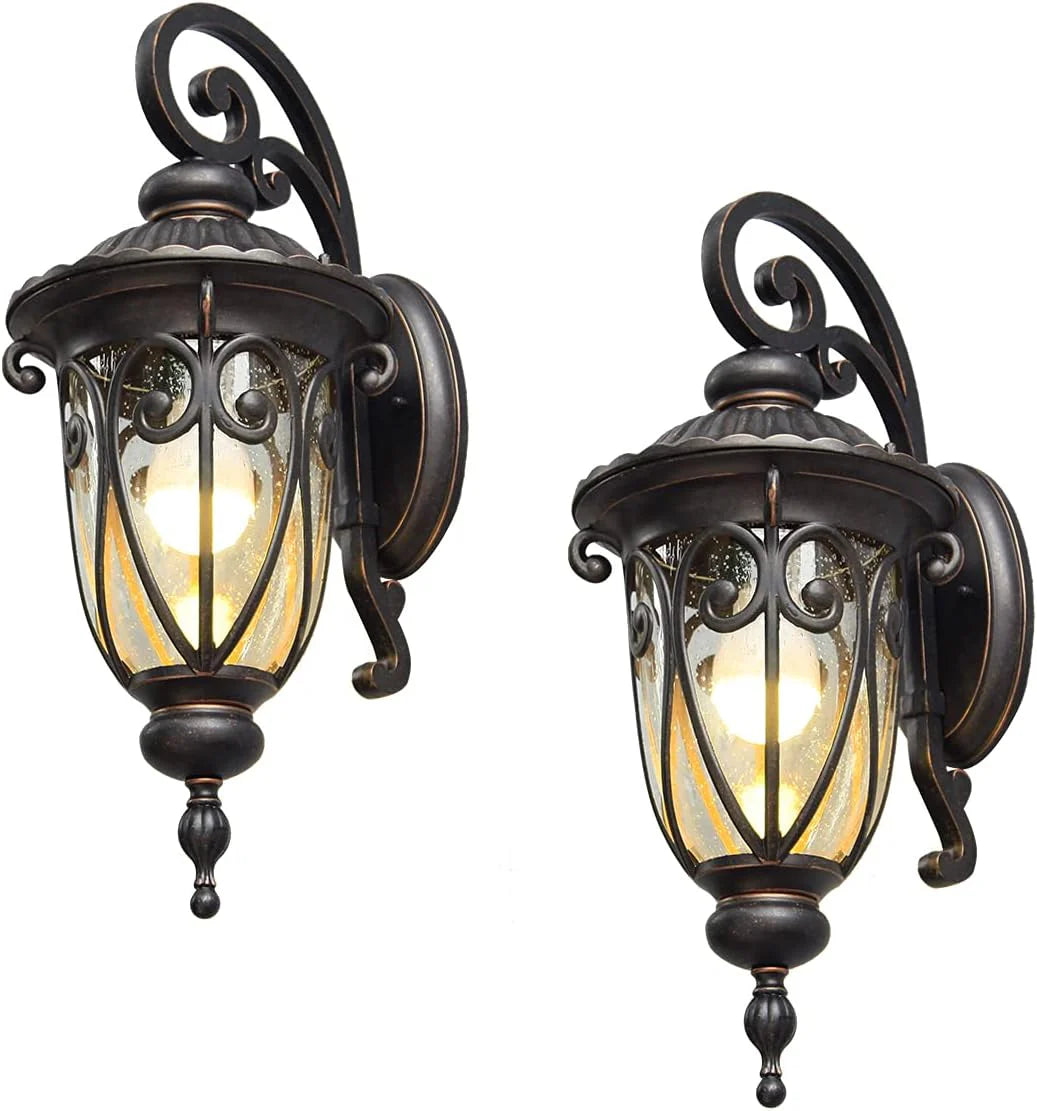 GOALPLUS 23in Vintage Bronze Outdoor Wall Sconce With Clear Seeded Glass Shade, 2 Pack - LM0519-DN-M-2P