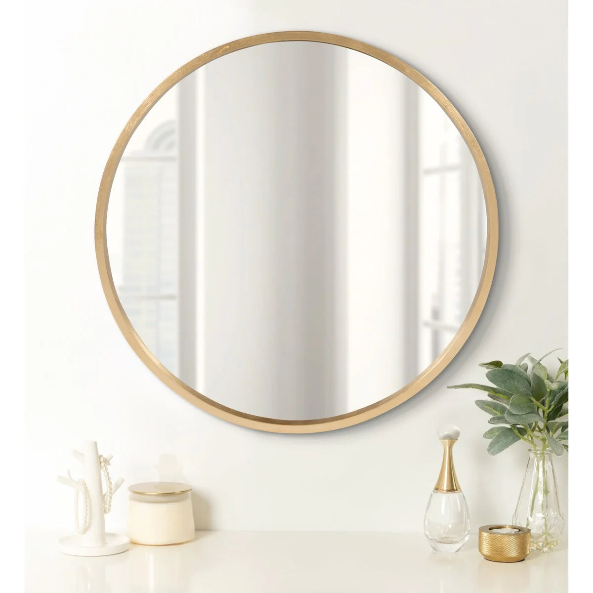 Round Wood Accent Wall Mirror With Modern Decorative Wooden Frame