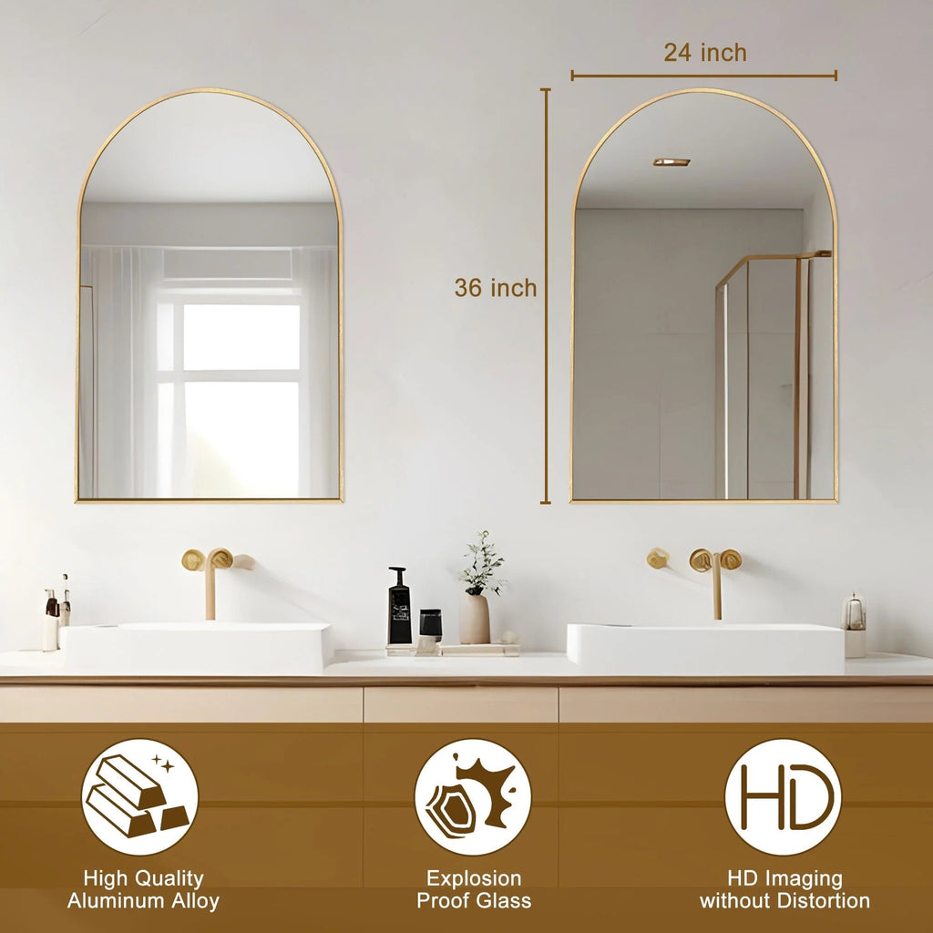 Arch Aluminum Bathroom Wall Mirror - Black Or Brushed-Gold, 1-Pack, 2-Pack Or 4-Pack