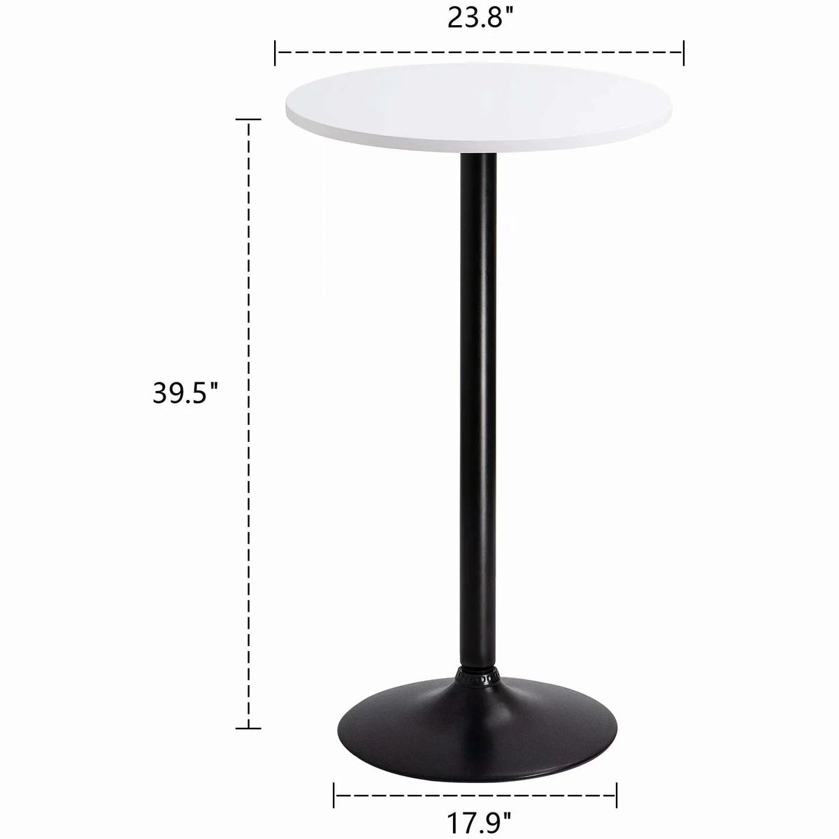 Round Bar-Height Bistro Pub Table With Metal Base And MDF Top, 23.8 x 23.8 x 39.5 Inch