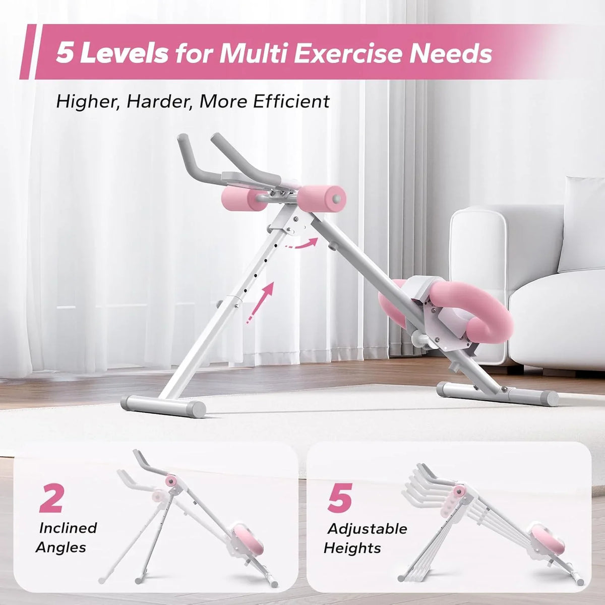 MERACH Adjustable Foldable Ab Trainer With Knee Protection, Pink - MR-2314