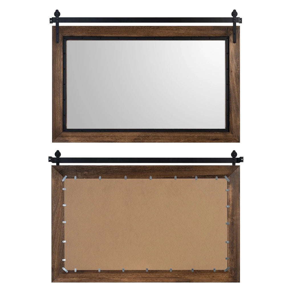 Farmhouse Barn Door Style Bathroom Vanity Mirror, Natural Wood, 24in W x 32in H x 1.25in D to 48in W x 30in H x 1.25in D