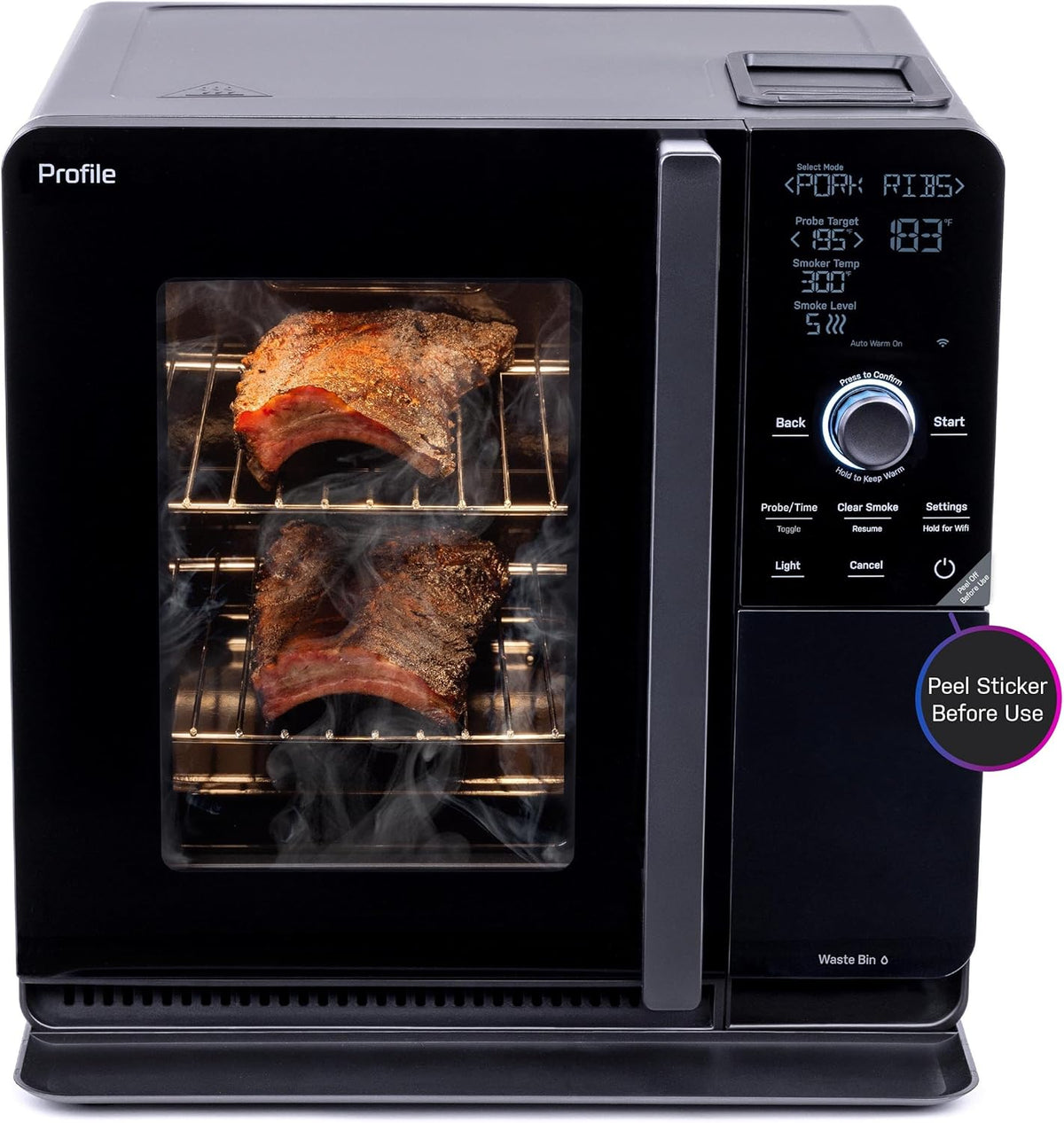 Smart Indoor Electric Countertop Pellet Smoker With Active Smoke Filtration, 5 Smoke Settings, WiFi Connectivity - Black