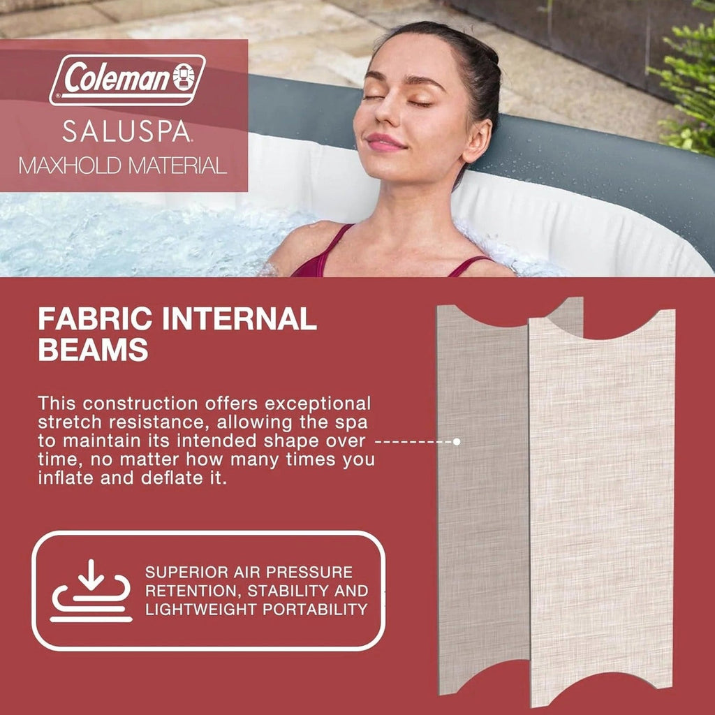 4 to 6 Person Inflatable Hot Tub Square Portable Outdoor Spa with 114 Soothing AirJets and Insulated Cover, Gray-Coleman