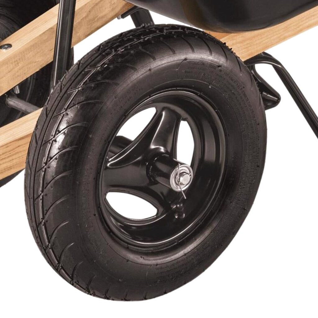 10 cu ft Poly Wheelbarrow with Dual 16′′ Pneumatic Tires and Hardwood Handles