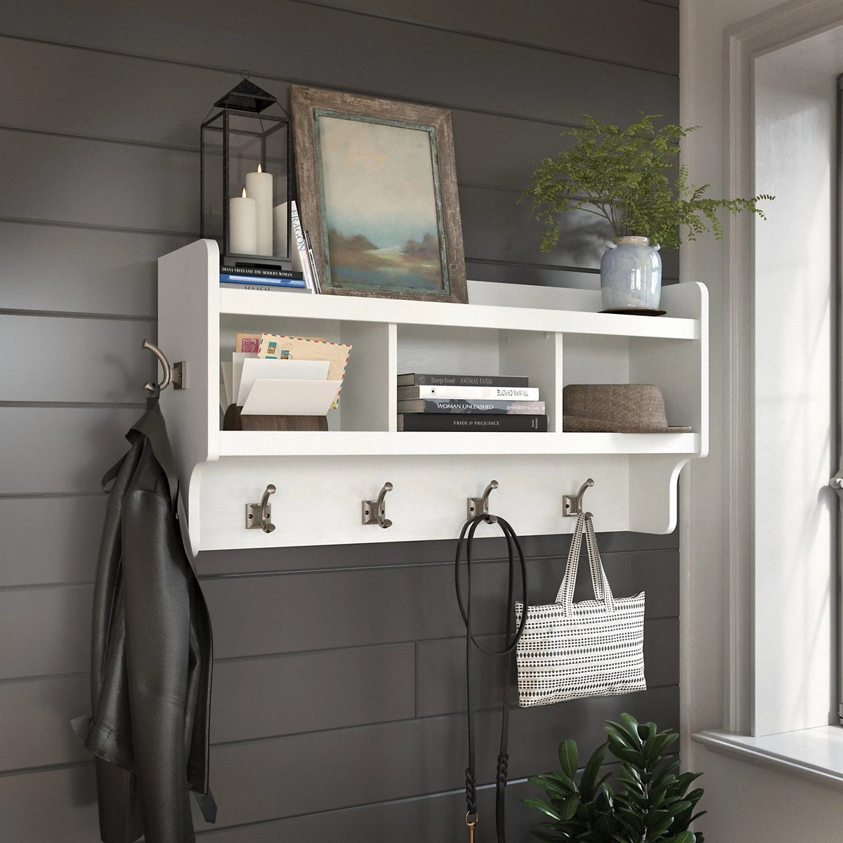 40 Inch Wall Mounted Coat Rack With Shelf and Cubbies