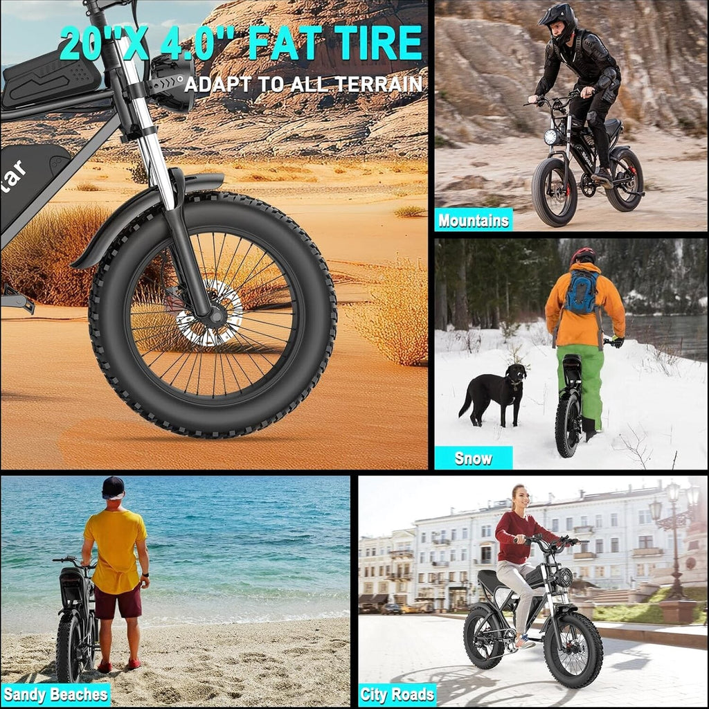 Electric Bike Q20, 2000W, 52V, 30-180 Miles All-Terrain Fat Tire E-Bike for Adults
