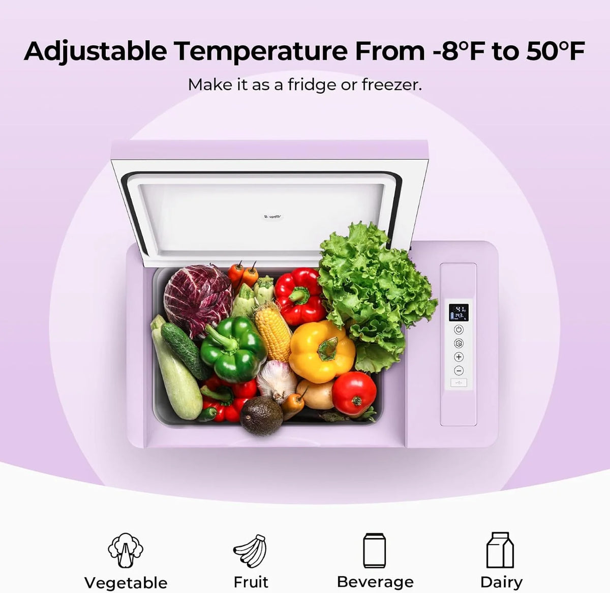 BougeRV 23 Quart Portable Car Refrigerator Freezer, Grey, 12/24V DC - CR22