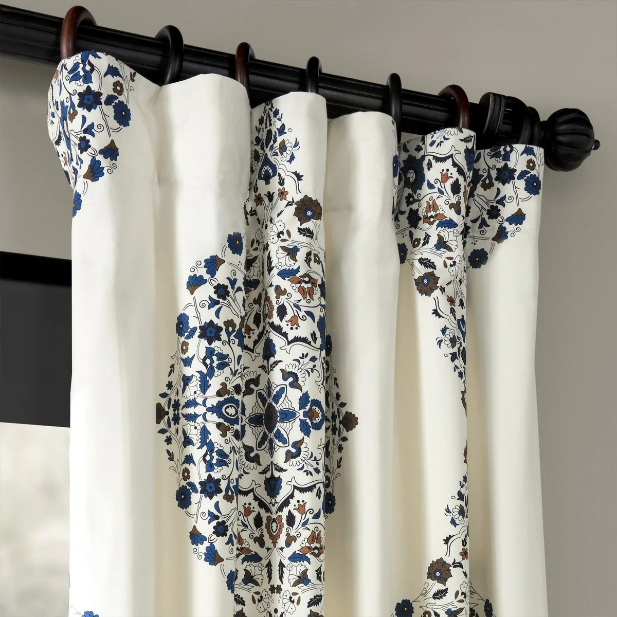 Medallion Damask Printed Cotton Room Darkening Curtain Panel, 1 Piece, 50 in W x 84/96/108/120 in L