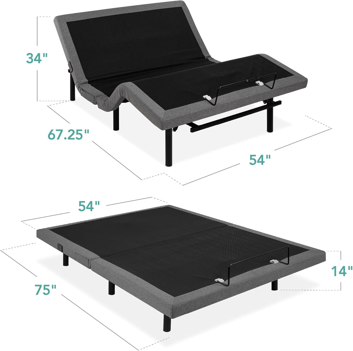 Twin XL Electric Adjustable Bed Base With Wireless Remote, Massage, Night Light, 2 USB Ports, 750 lb - 80 in x 38 in x 14 in