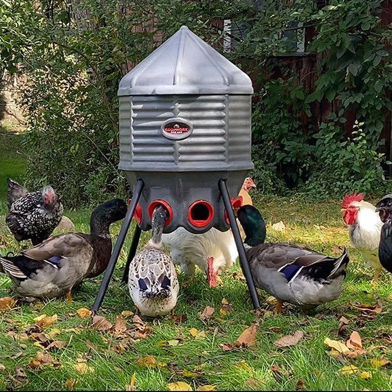 80lb Poultry Feeder, Adjustable Height, UV Stable, Weather Resistant, 8 Ports, Made in USA