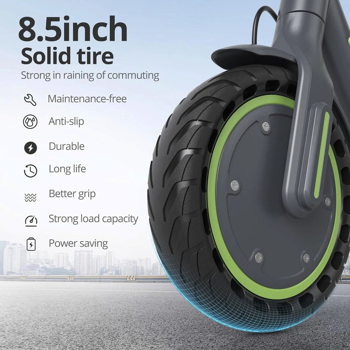 Electric Scooter - 8.5" Solid Tires, 350W Motor, Up to 19 MPH and 21-23 Miles Long-Range Portable Foldable Commuting Scooter for Adults with Double Braking System and App