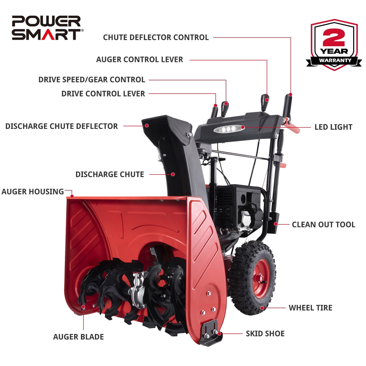 Self-Propelled Gas Snow Blower - 26 252CC, 120V Electric Start, Two-Stage Design