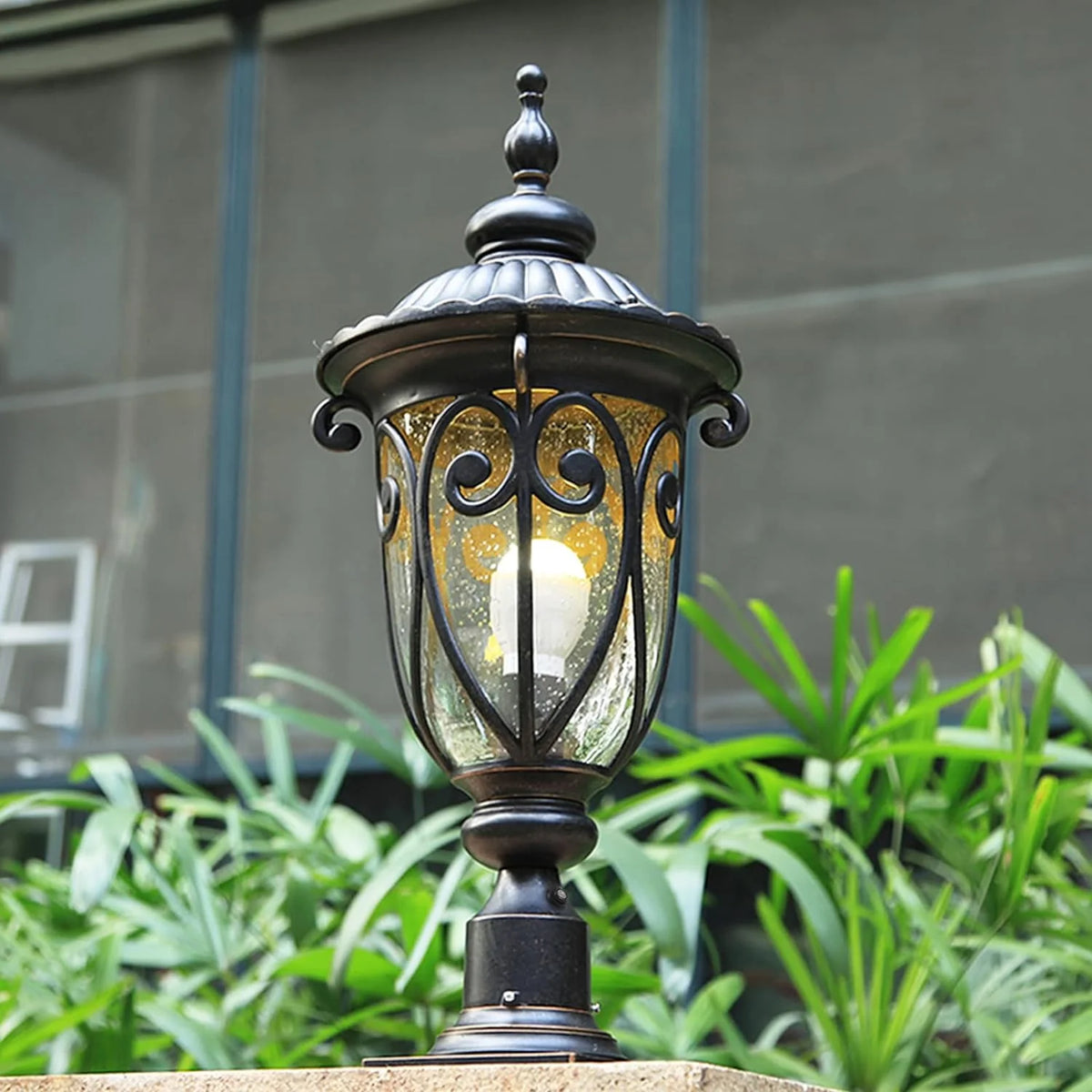 GOALPLUS 23in Vintage Bronze Outdoor Wall Sconce With Clear Seeded Glass Shade, 2 Pack - LM0519-DN-M-2P