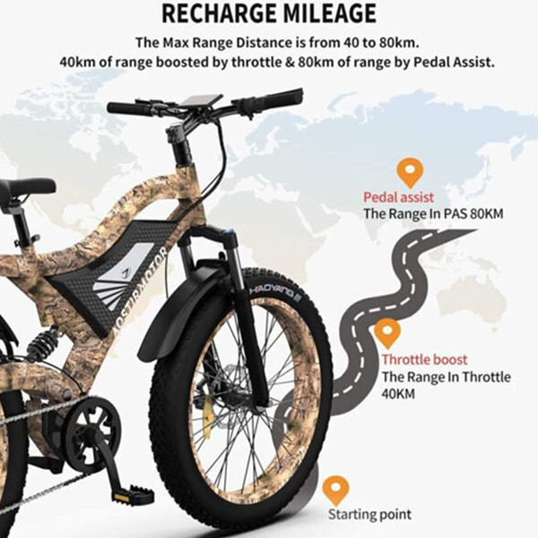 Aostirmotor 1500W Electric Mountain Bike, 26" Fat Tires, 48V 15Ah Battery, Aluminum Frame, Disc Brakes, Shimano 7-Speed, Suitable for Adults