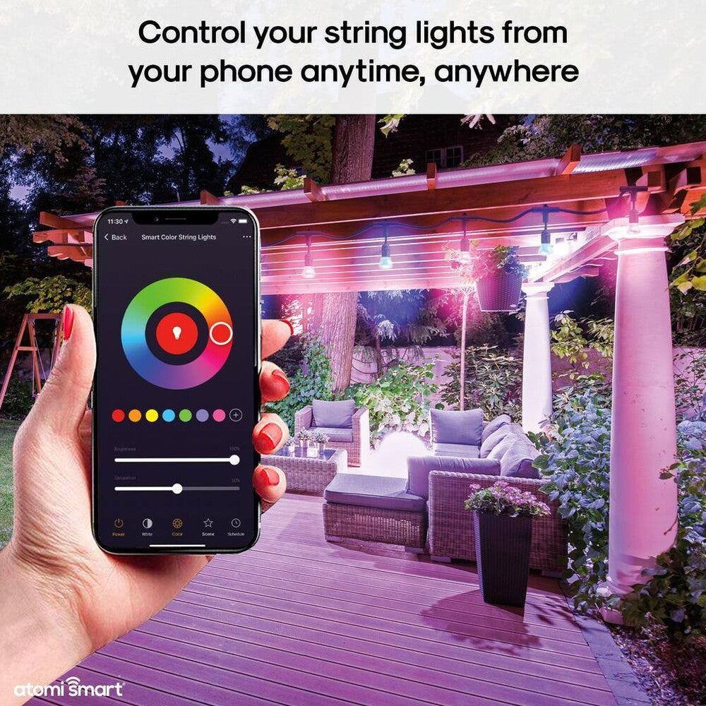 Atomi Smart WiFi Color String Lights - 24ft Waterproof LED, Alexa/Google Compatible