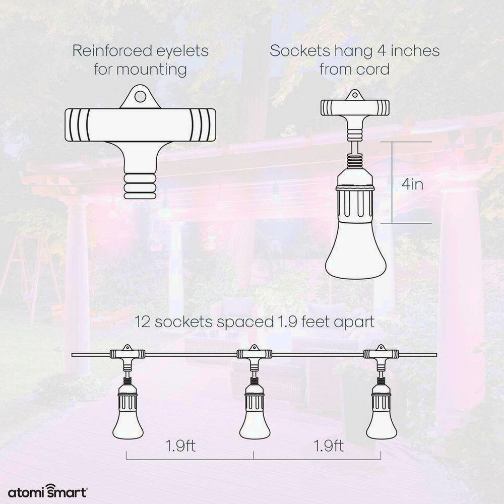 Atomi Smart WiFi Color String Lights - 24ft Waterproof LED, Alexa/Google Compatible