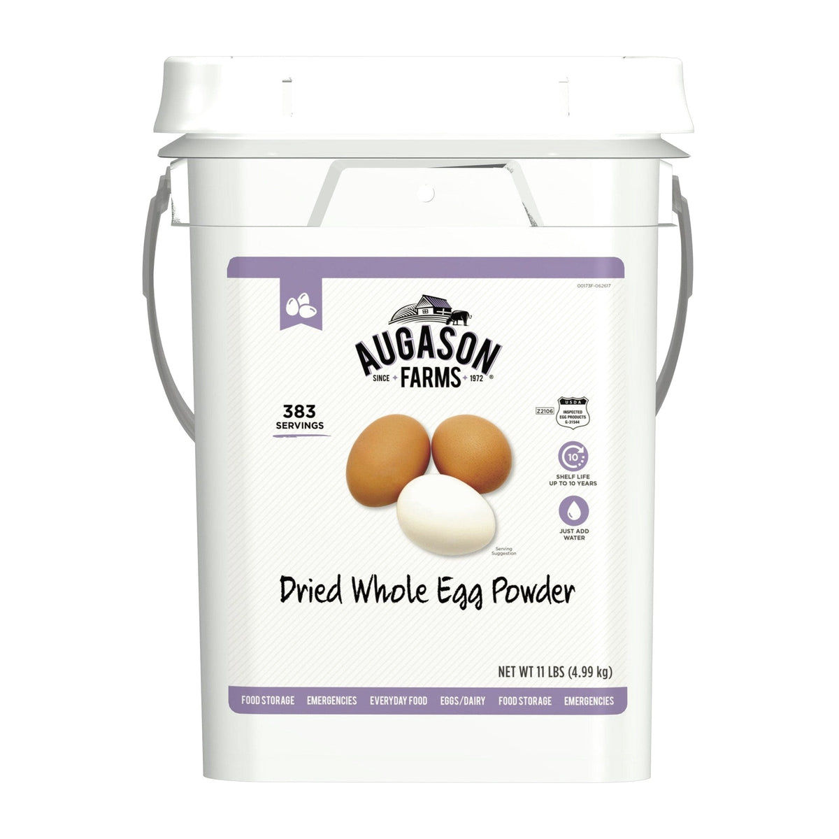 Augason Farms Dried Whole Egg Powder, 11 lb Pail, 383 Servings, Emergency Food Supply
