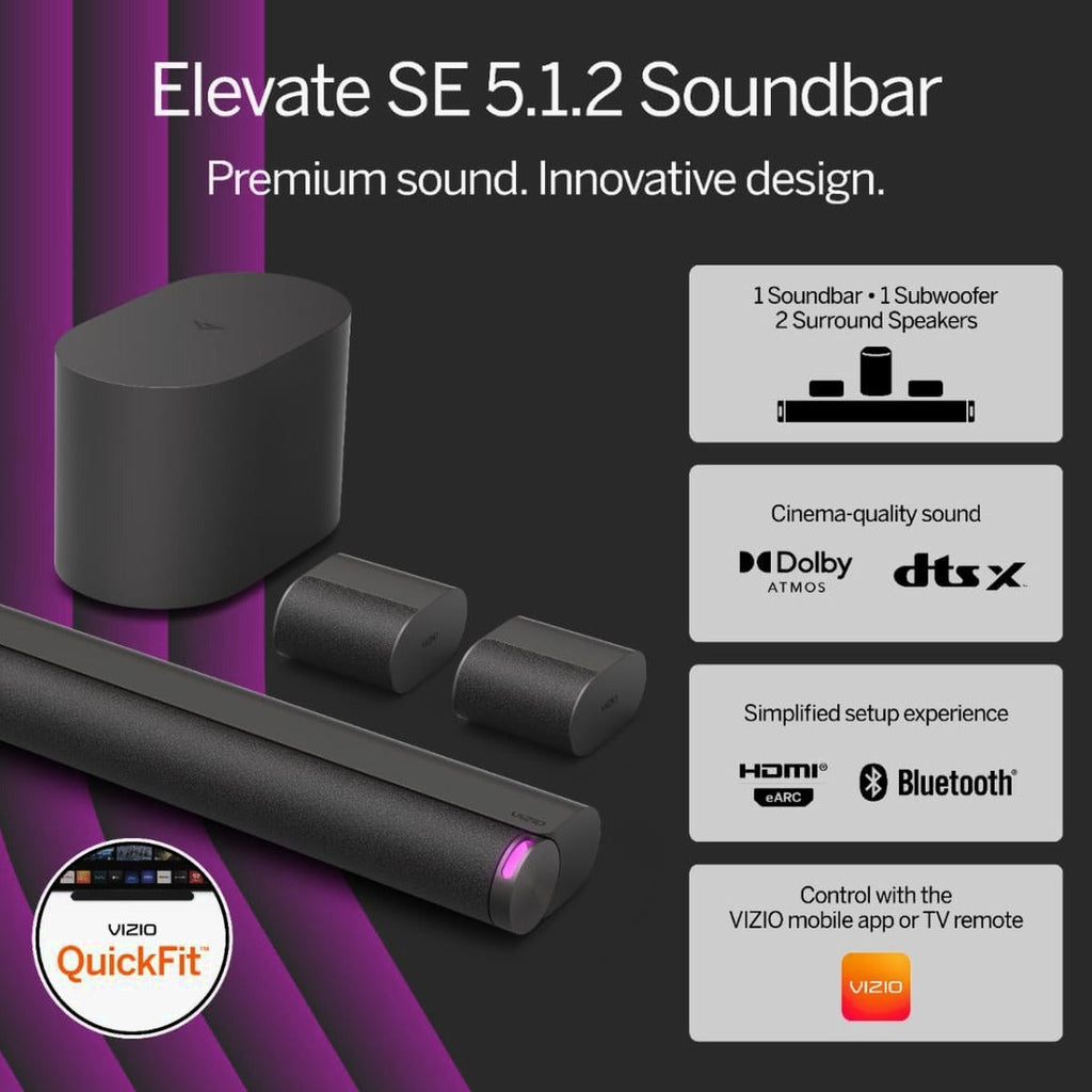 VIZIO Elevate SE 5.1.2 Soundbar with Wireless Subwoofer, Dolby Atmos, 2024