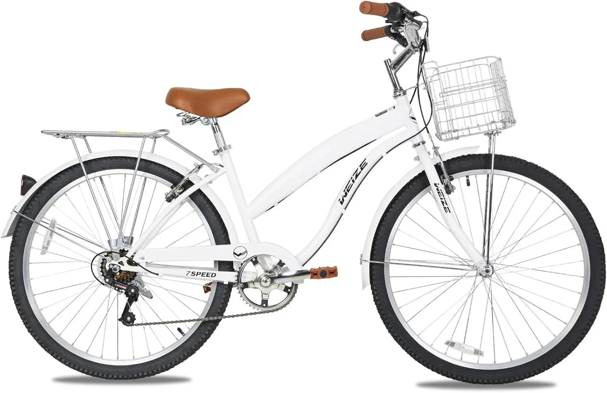WEIZE 26 Inch 7-Speed High-Carbon Steel Beach Cruiser Bike