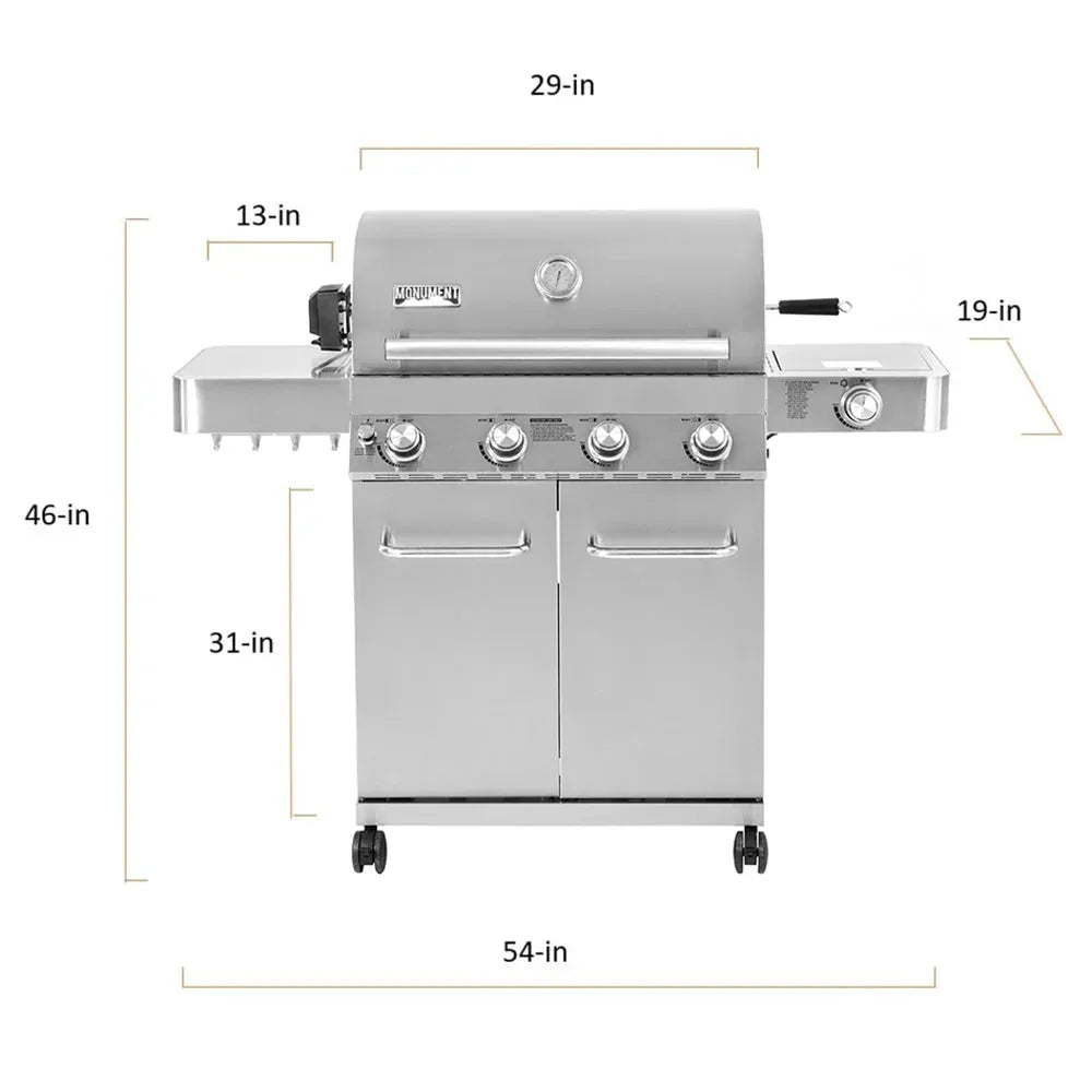 Monument Grills Stainless Steel 4 Burner Propane Gas Grill With Rotisserie - 17842