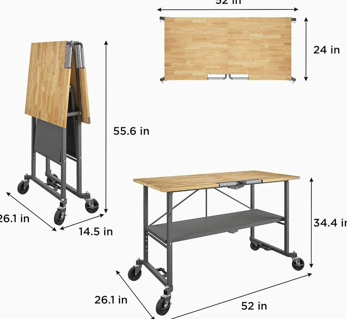 COSCO SmartFold Butcher Block Workbench, 700LB Capacity, Gray