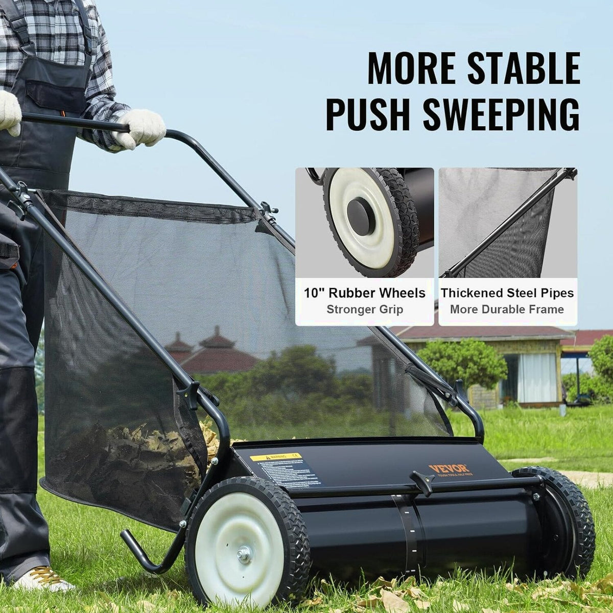 2025 Heavy Duty Steel 26 Inch Collector Push Lawn Sweeper