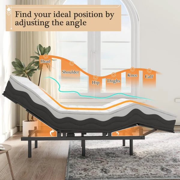 Twin Adjustable Bed Frame With Wireless Remote, 75L x 39W x 18.89H - Black