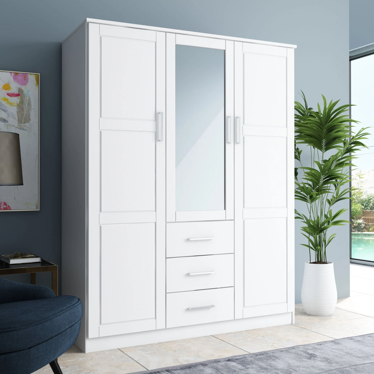 Palace Imports Solid Wood 3-Door Wardrobe Armoire, 56 inch - Cosmo