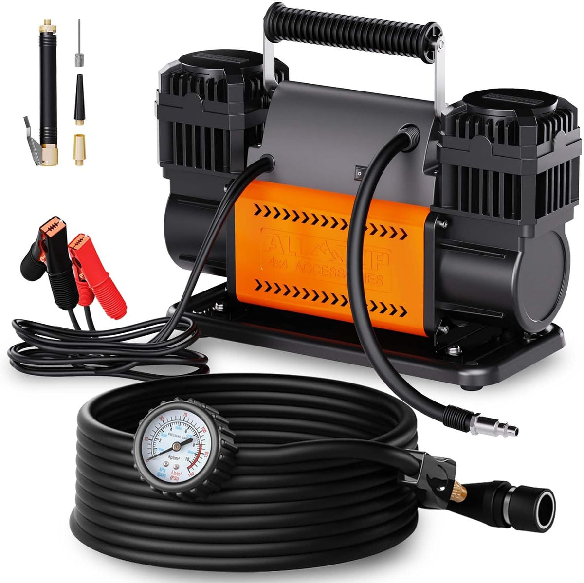 Dual Cylinder 12 Volt Portable Air Compressor Kit, 12.35 Cubic Feet Per Minute, 150 PSI