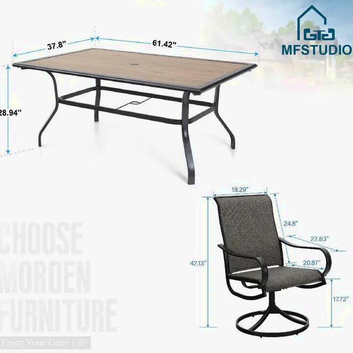 8 Pieces Patio Dining Set with Umbrella,Outdoor Furniture Set with 6 Sling Dining Swivel Chairs