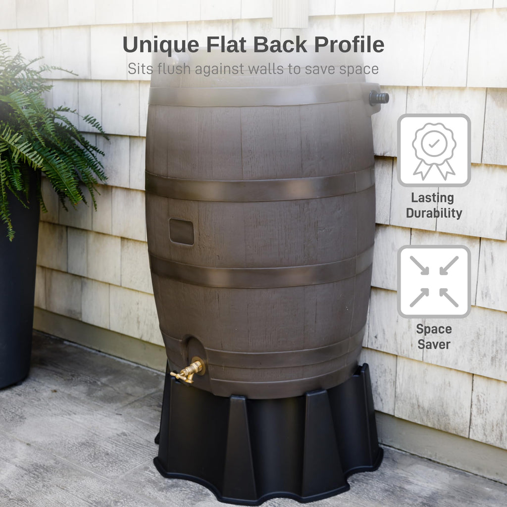50 Gallon Rain Barrel With Brass Spigot And Flat-Back Design