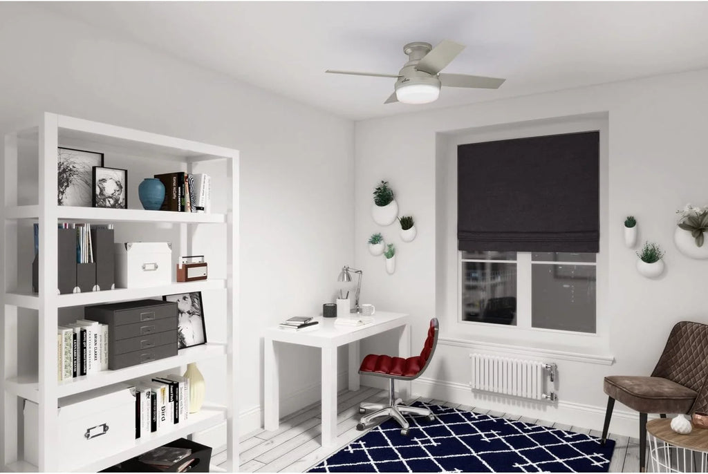 Hunter Fan Company Dempsey Indoor/Outdoor Low Profile Ceiling Fan With LED Light, 44 inch, Matte Nickel - 50398