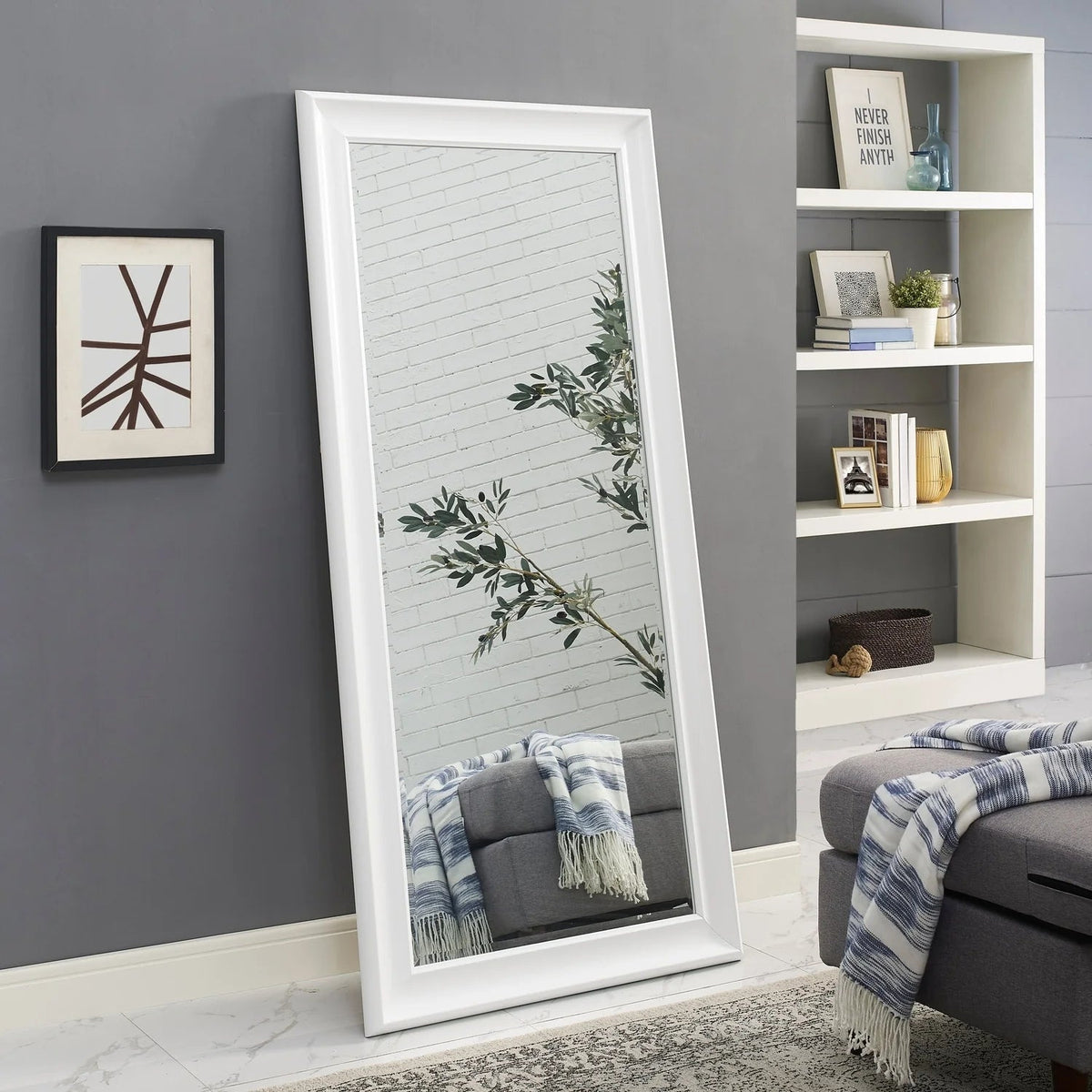 Full Length Oversized Rectangle Wall Mirror With Smooth Faux Wood Frame