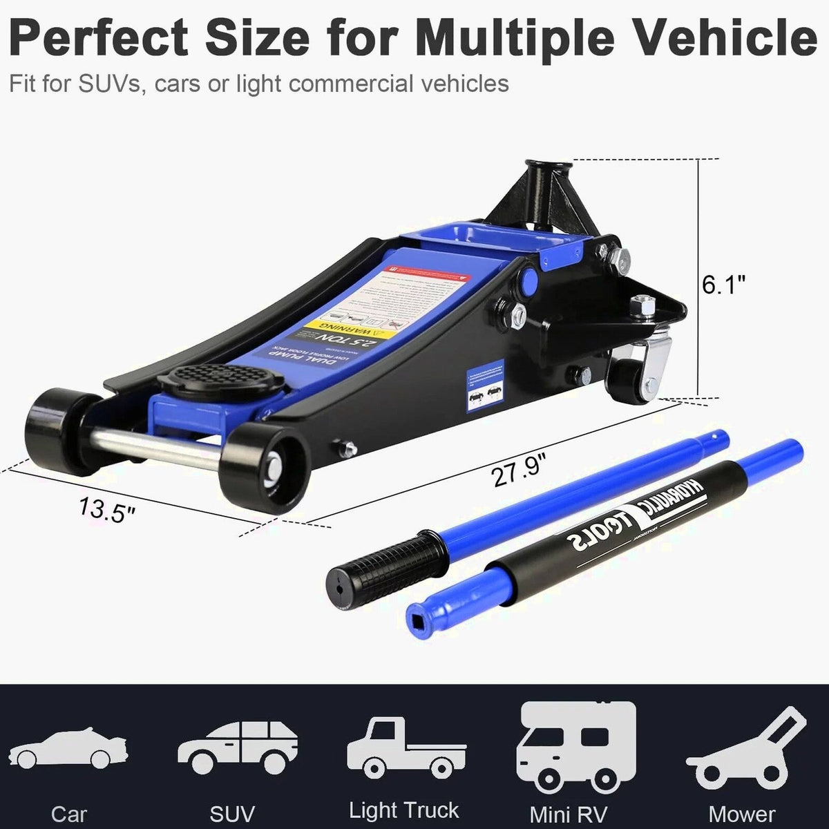 3 Ton Floor Jack, Hydraulic Low Profile Car Jack, Heavy Duty Steel Hydraulic Jack Floor Jack with Dual Piston Quick Lift Pump, Lifting Range 5.1′′-20′′
