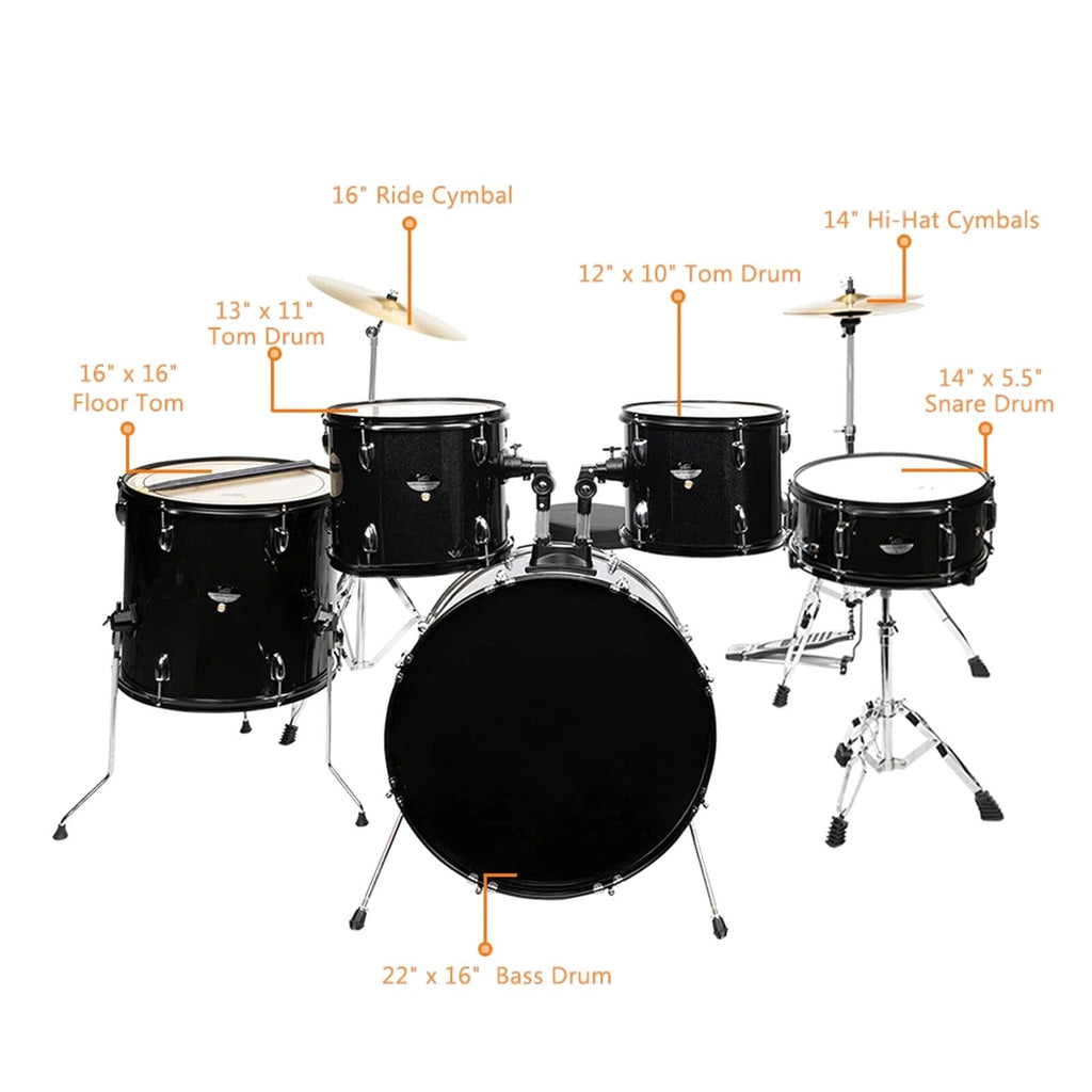 Ktaxon 5-Piece Adult Drum Set, 22 Inch Full-Size Drums Kit
